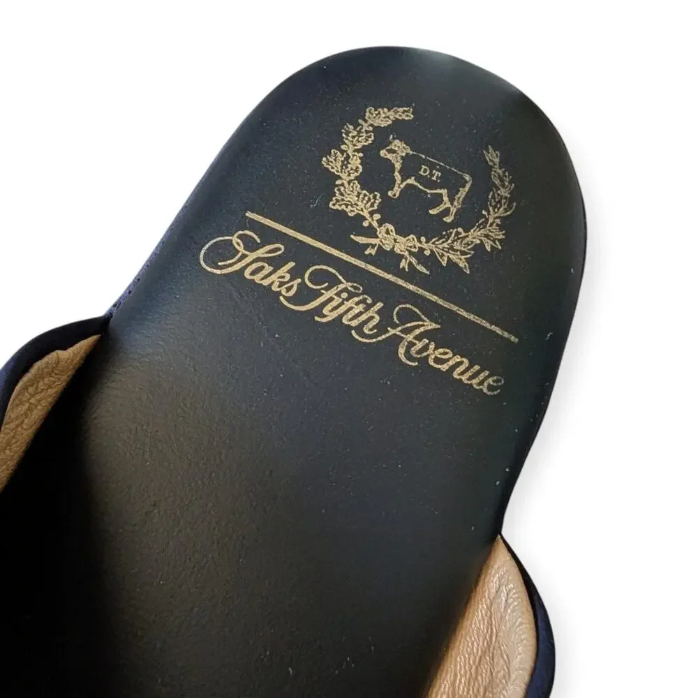 Del Toro x Saks Fifth Avenue Dog Embroidered Navy Blue House Slippers Mens 10.5